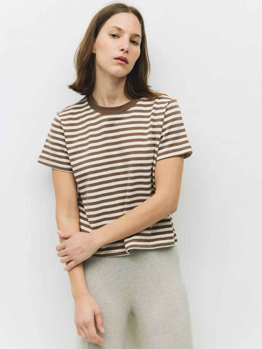 T-Shirt Rayé Cooper Brun et Blanc All Row - Image 3