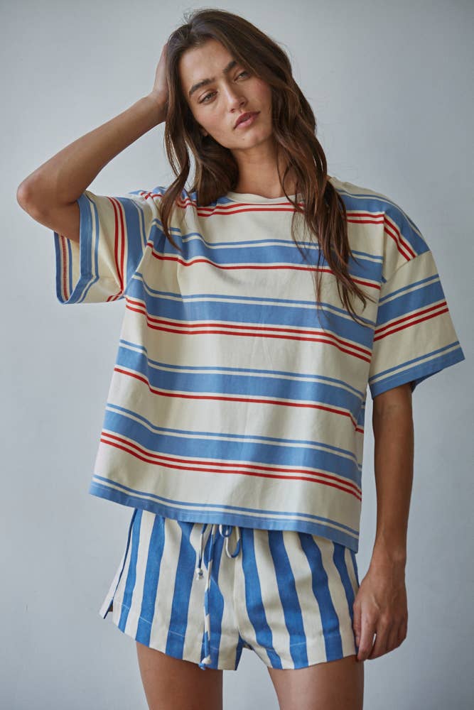 T-shirt Rayures Bleues, Crèmes et Rouges By Together - Image 3